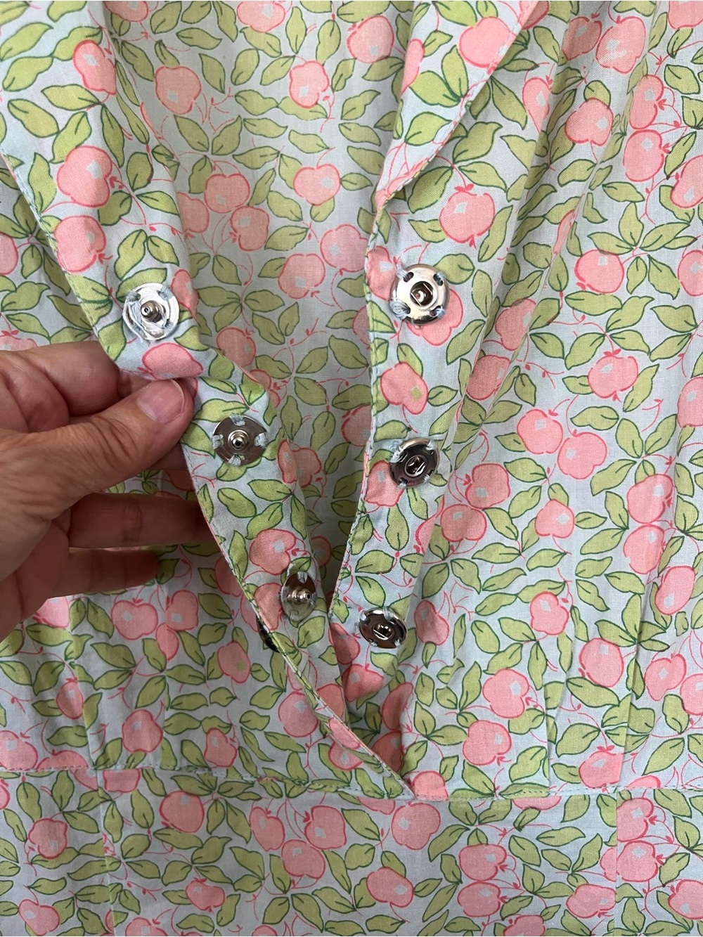 April Cornell Y2K Green Pink Apple Print Cotton Midi Dress Cottagecore Prairie S - Picture 7 of 9